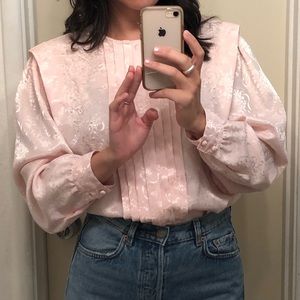 Vintage baby pink satin 80’s blouse
